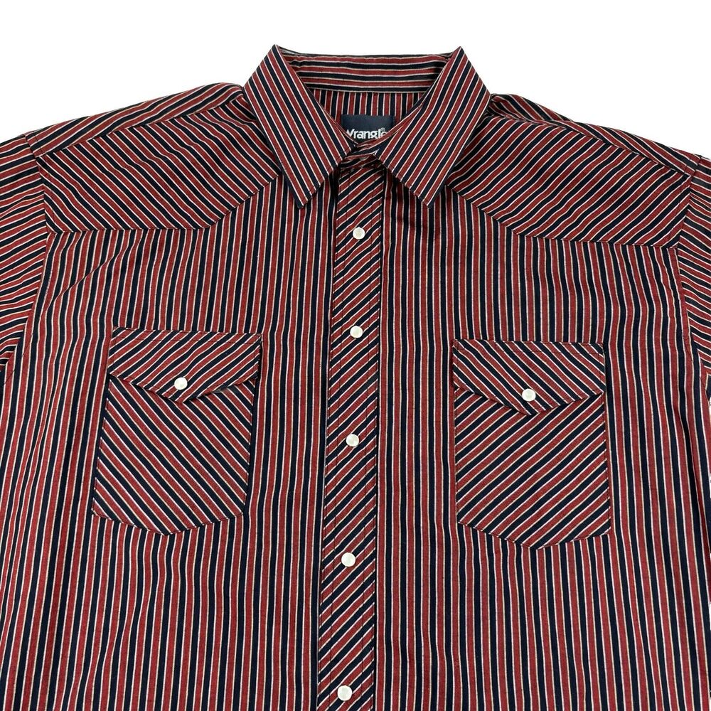 Vintage Wrangler Western Pearl Snap Shirt Mens 18 Tall Striped Short Sleeve